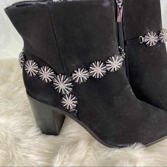 Schutz Teia Embellished Harness Suede Black Ankle Boots Size 6.5 - Picture 11 of 16
